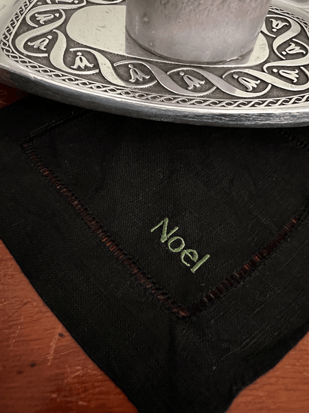 Christmas Words Cloth Cocktail Napkins, Set of 4 - White Tulip Embroidery