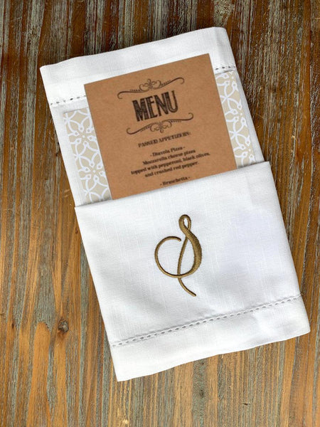 Clara Monogrammed Cloth Napkins - White Tulip Embroidery