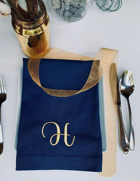 Clara Monogrammed Cloth Napkins - White Tulip Embroidery