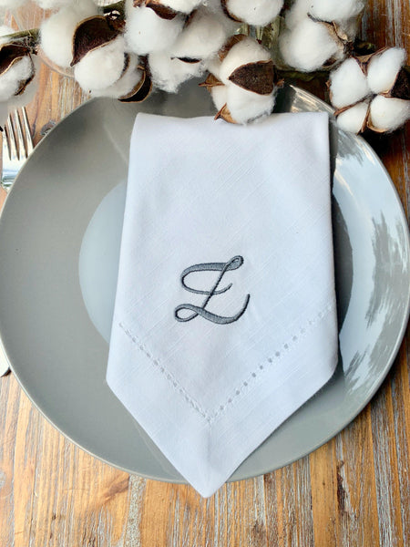 Clara Monogrammed Cloth Napkins - White Tulip Embroidery
