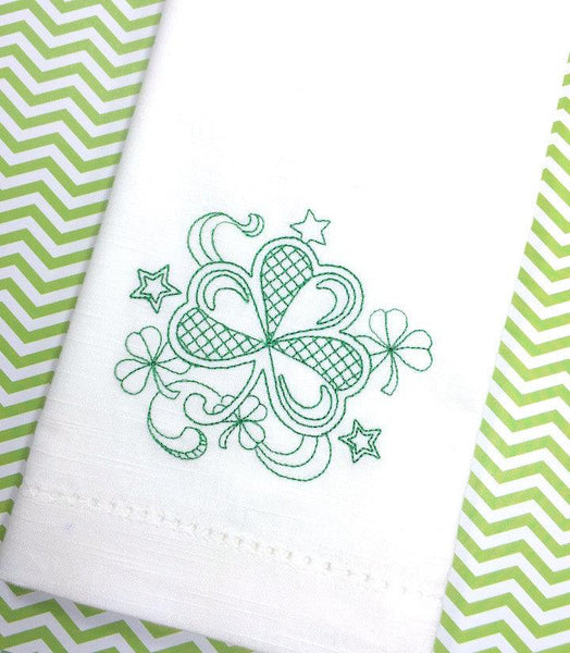 Clover St. Patrick's Day Cloth Napkins - Set of 4 napkins - White Tulip Embroidery