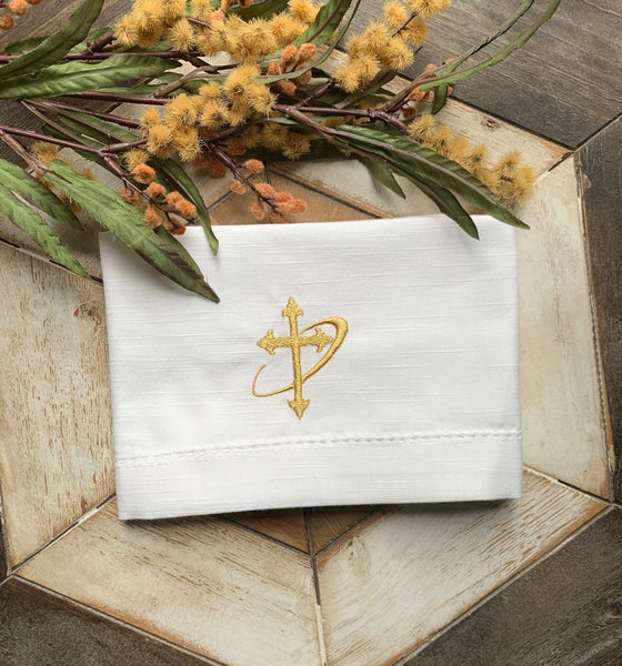 Custom Communion Cloths, Bread Plate Napkins, Corporal Fold - White Tulip Embroidery