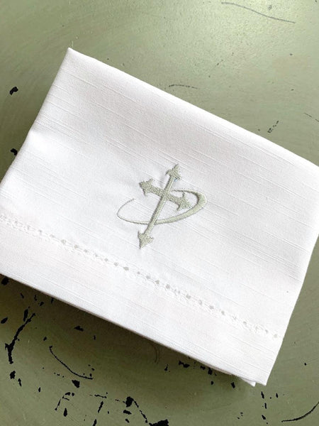 Custom Communion Cloths, Bread Plate Napkins, Corporal Fold - White Tulip Embroidery