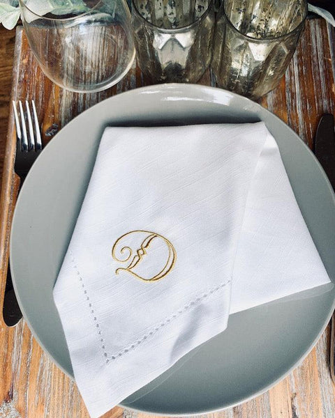 Deco Monogrammed Cloth Dinner Napkins - Set of 4 napkins - White Tulip Embroidery