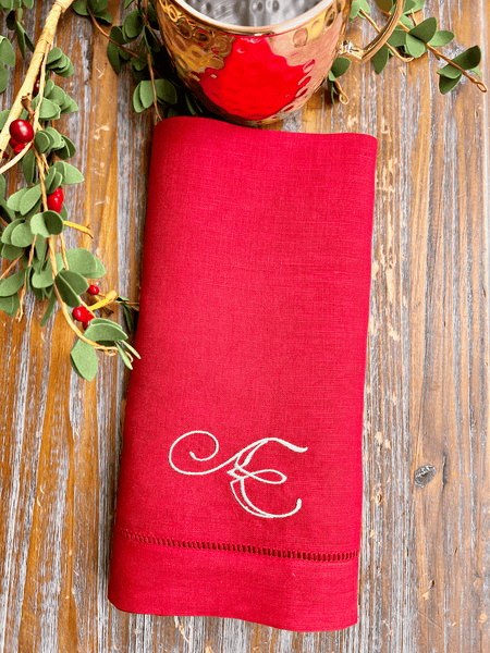 Deco Monogrammed Cloth Dinner Napkins - Set of 4 napkins - White Tulip Embroidery