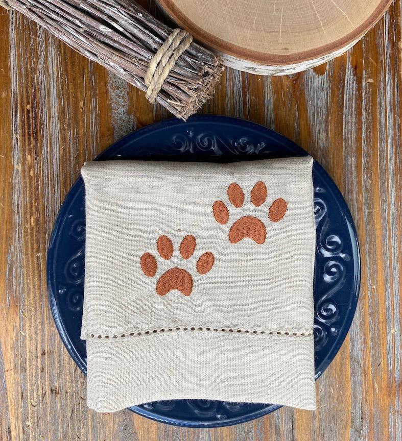 Dog Paw Embroidered Cloth Napkins - Set of 4 napkins - White Tulip Embroidery