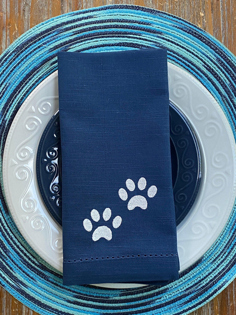 Dog Paw Embroidered Cloth Napkins - Set of 4 napkins - White Tulip Embroidery