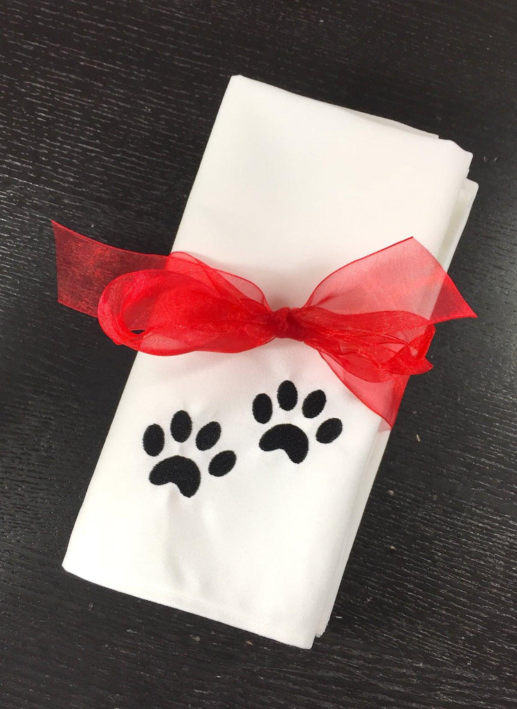Dog Paw Embroidered Cloth Napkins - Set of 4 napkins - White Tulip Embroidery