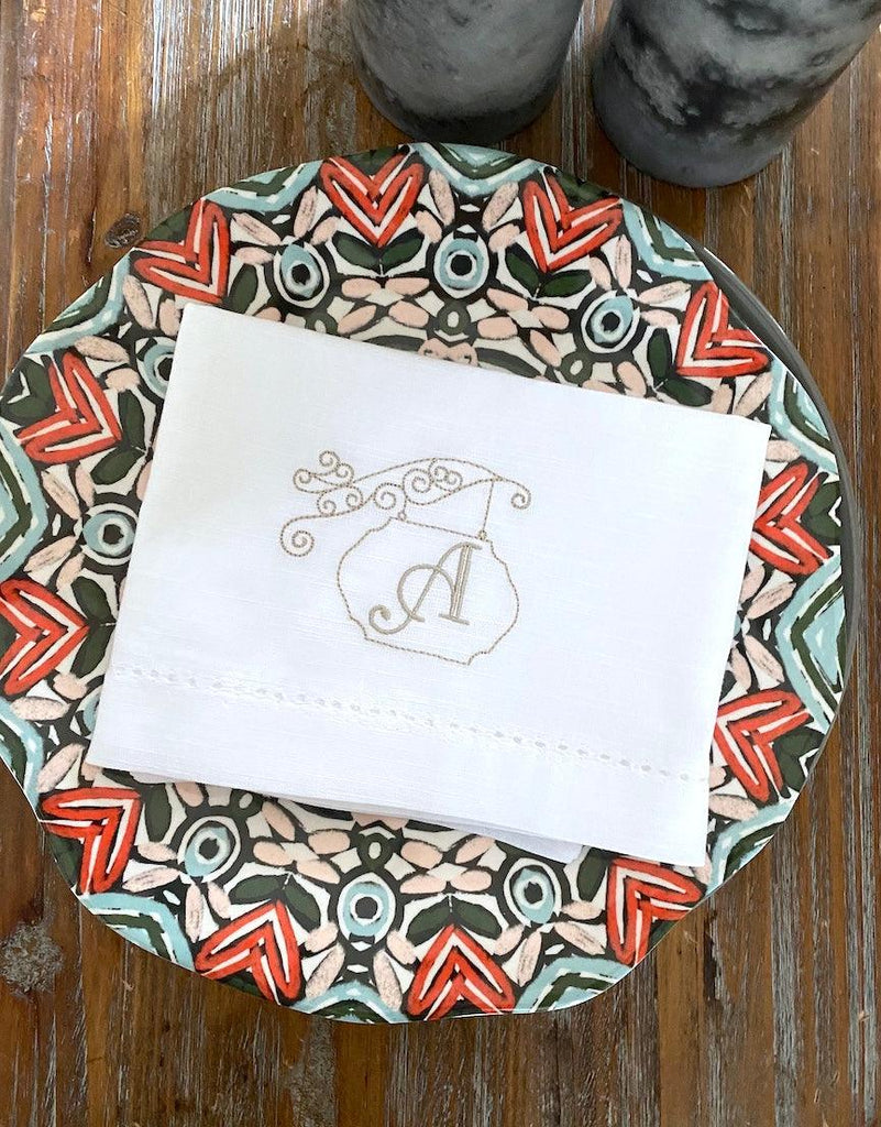 Door Sign Monogrammed Cloth Dinner Napkins - Set of 4 napkins - White Tulip Embroidery