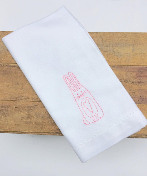 Easter Bunny Cloth Napkins - Set of 4 napkins - White Tulip Embroidery