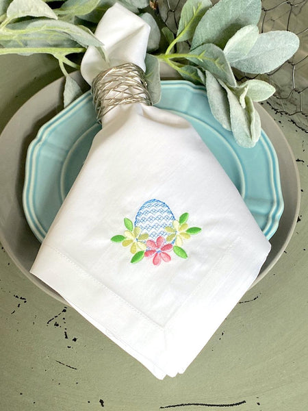 Easter Egg Embroidered Cloth Napkins - Set of 4 napkins - White Tulip Embroidery