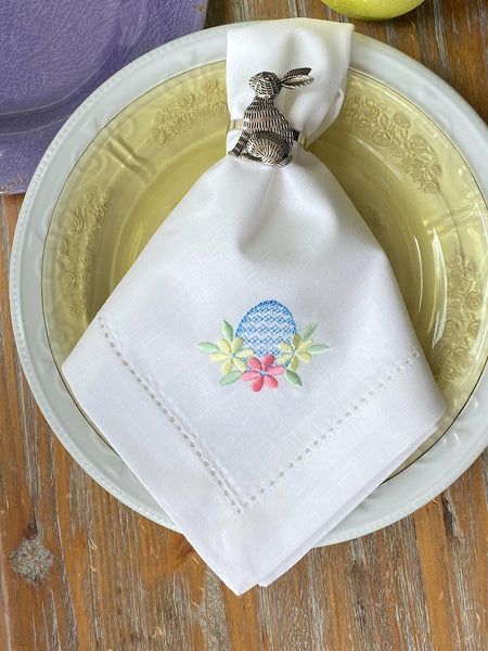 Easter Egg Embroidered Cloth Napkins - Set of 4 napkins - White Tulip Embroidery