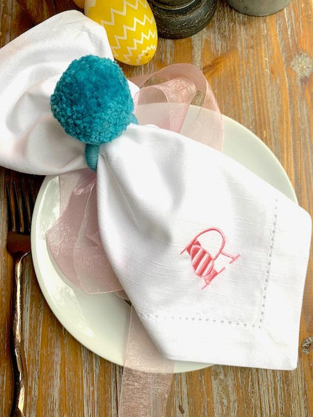 Easter Egg Monogrammed Cloth Napkins - Set of 4 napkins - White Tulip Embroidery