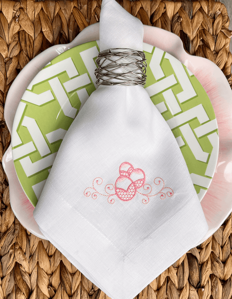 Elegant Easter Egg Embroidered Cloth Napkins - Set of 4 napkins - White Tulip Embroidery