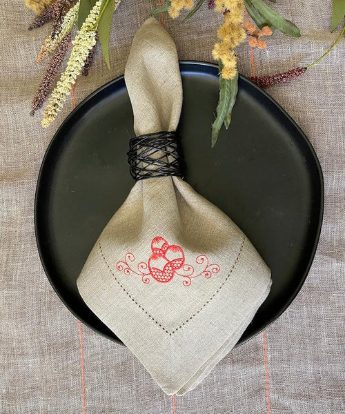 Elegant Easter Egg Embroidered Cloth Napkins - Set of 4 napkins - White Tulip Embroidery