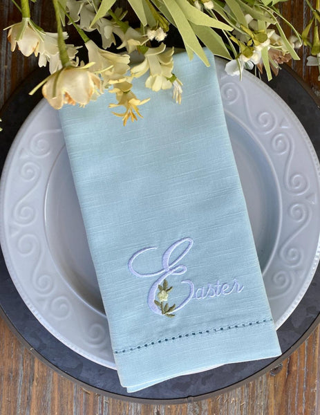 Elegant Easter Floral Embroidered Cloth Napkins - Set of 4 napkins - White Tulip Embroidery