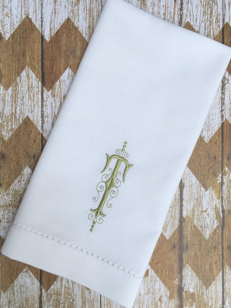 Elegant Monogrammed Cloth Napkins - Set of 4 dinner napkins - White Tulip Embroidery