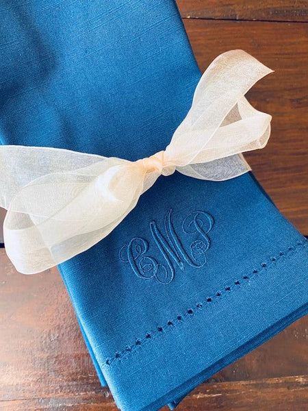 Ella Monogrammed Embroidered Cloth Napkins - Set of 4 napkins - White Tulip Embroidery