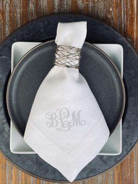 Ella Monogrammed Embroidered Cloth Napkins - Set of 4 napkins - White Tulip Embroidery