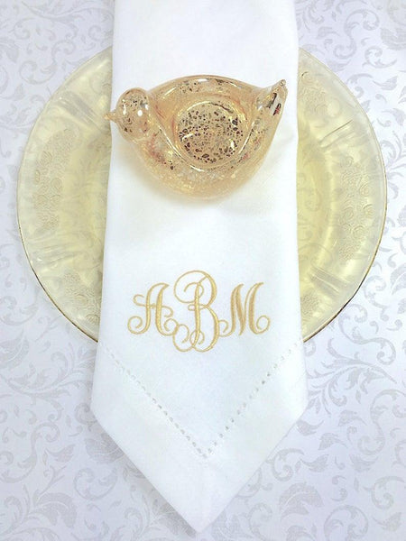 Ella Monogrammed Embroidered Cloth Napkins - Set of 4 napkins - White Tulip Embroidery