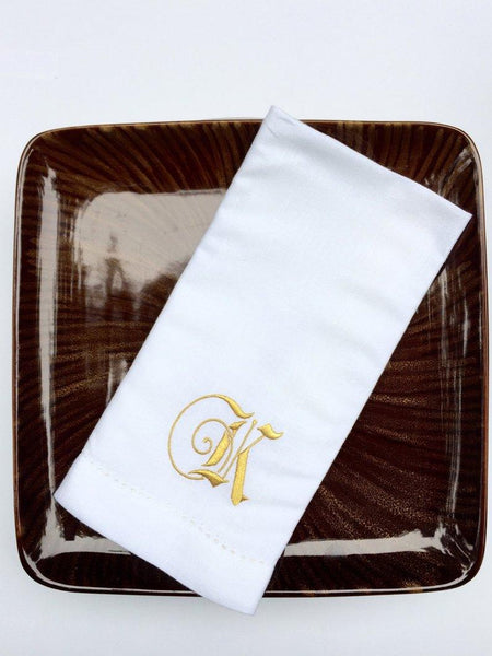 Fairytale Monogrammed Cloth Dinner Napkins - Set of 4 napkins - White Tulip Embroidery