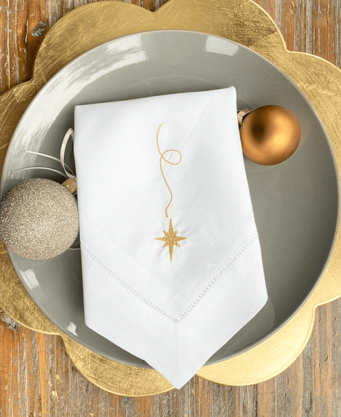 Falling Star Cloth Christmas Napkins - Set of 4 napkins - White Tulip Embroidery