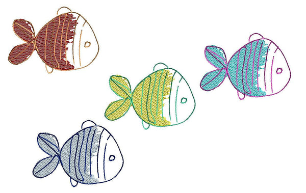 Fish Embroidered Cloth Napkins - Set of 4 napkins - White Tulip Embroidery