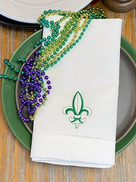 Fleur De Lis Embroidered Cloth Dinner Napkins - Set of 4 napkins - White Tulip Embroidery