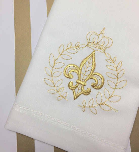 Fleur De Lis Mardi Gras Cloth Napkins - Set of 4 napkins - White Tulip Embroidery