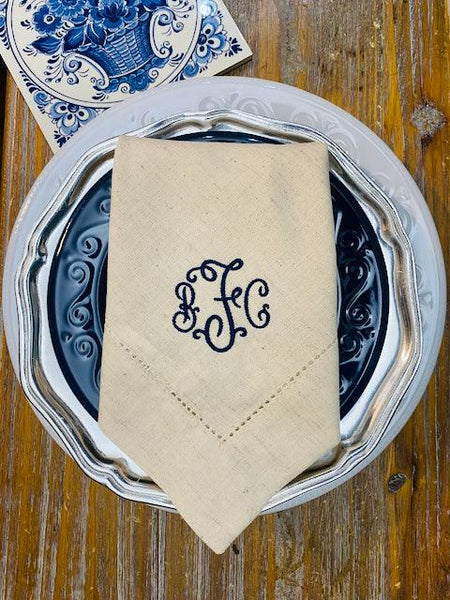 Florence Monogrammed Cloth Dinner Napkins - Set of 4 napkins - White Tulip Embroidery