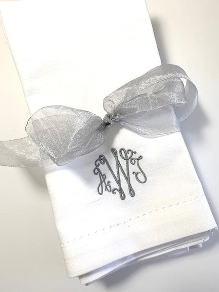 Florence Monogrammed Cloth Dinner Napkins - Set of 4 napkins - White Tulip Embroidery
