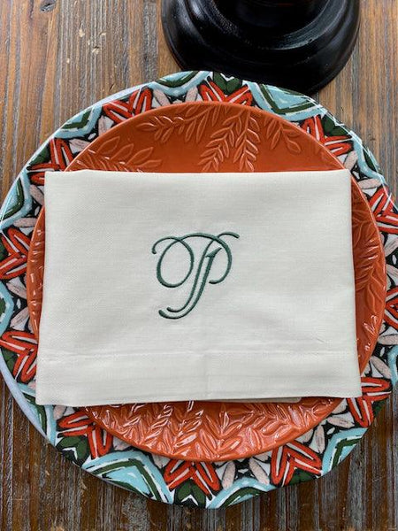 Formal Style Monogrammed Cloth Dinner Napkins - Set of 4 napkins - White Tulip Embroidery