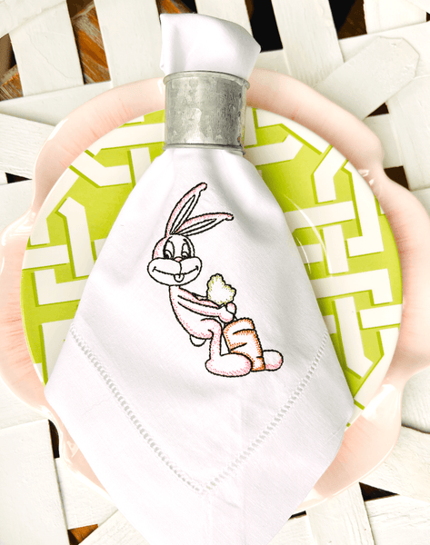 Funny Easter Bunny Cloth Napkins - Set of 4 napkins - White Tulip Embroidery