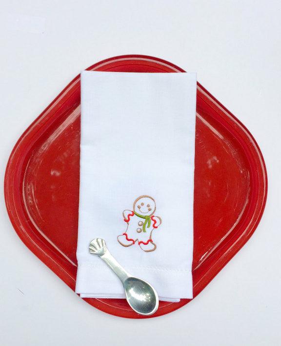 Gingerbread Cloth Napkins - Set of 4 Christmas napkins - White Tulip Embroidery
