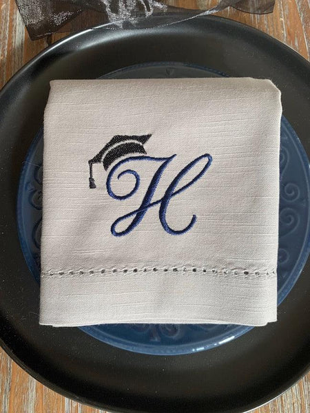 Graduation Monogrammed Cloth Napkins - Set of 4 graduation napkins - White Tulip Embroidery