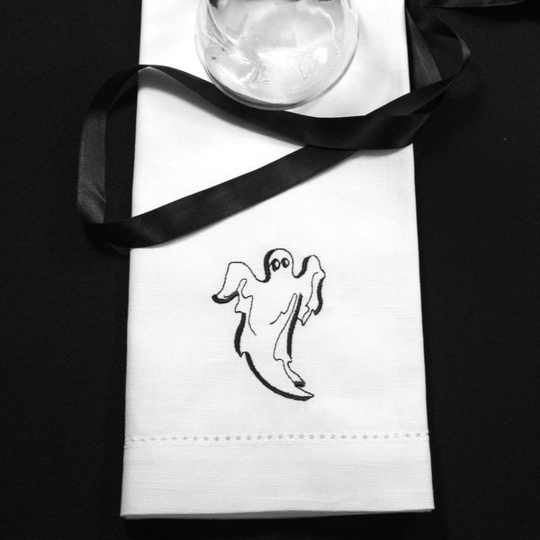 Halloween Ghost Napkins - Set of 4 cloth napkins - White Tulip Embroidery
