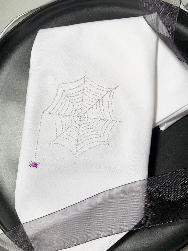 Halloween Spider Napkins - Set of 4 cloth napkins - White Tulip Embroidery