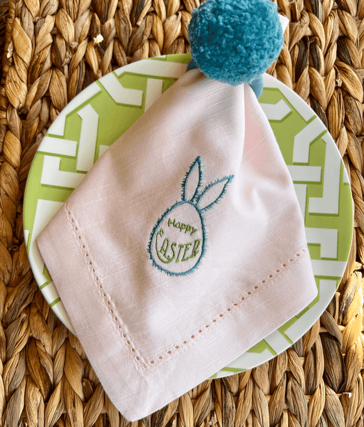 Happy Easter Egg Embroidered Cloth Napkins - Set of 4 - White Tulip Embroidery