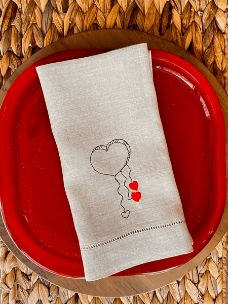 Heart Cloud Embroidered Cloth Napkins - Set of 4 napkins - White Tulip Embroidery