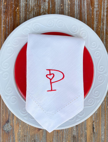 Heart Monogrammed Cloth Napkins - Set of 4 napkins - White Tulip Embroidery