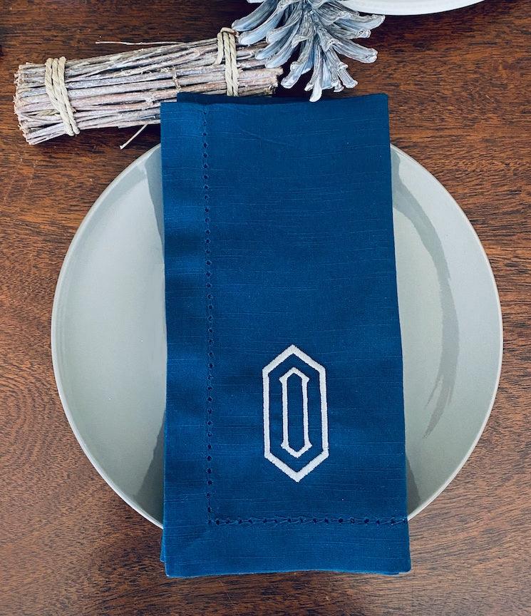 Hexagon Monogrammed Napkins - Set of 4 napkins - White Tulip Embroidery