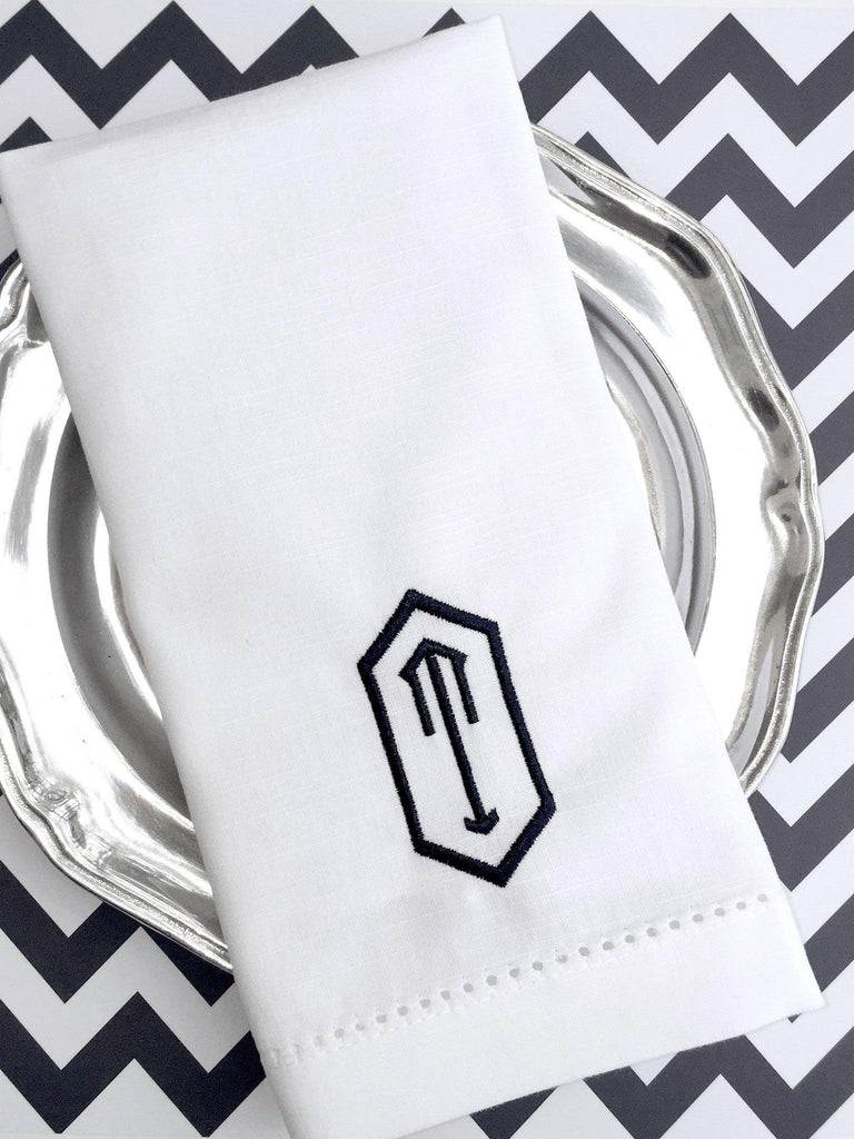 Hexagon Monogrammed Napkins - Set of 4 napkins - White Tulip Embroidery