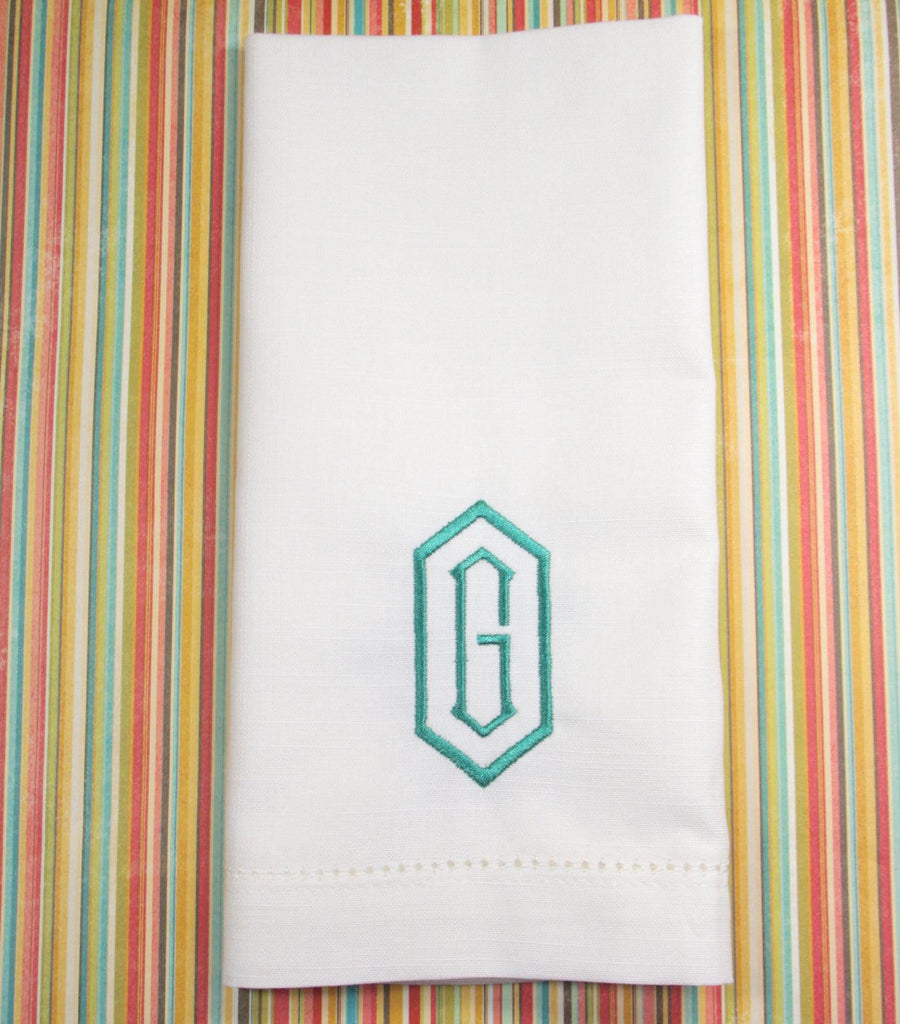Hexagon Monogrammed Napkins - Set of 4 napkins - White Tulip Embroidery