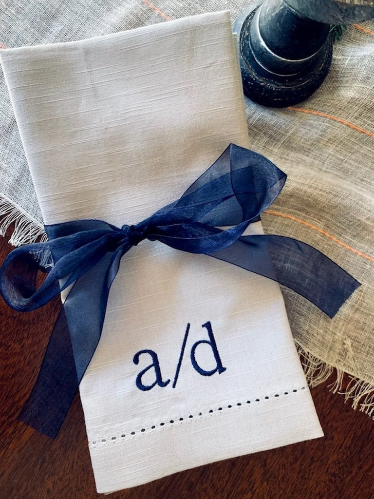 Two Letter Bulk Monogrammed Wedding Napkins, Set of 100, Embroidered Cloth Dinner Napkins - White Tulip Embroidery