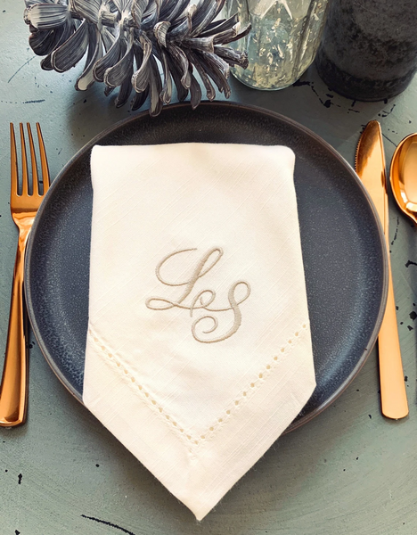 Two Letter Bulk Monogrammed Wedding Napkins, Set of 100, Embroidered Cloth Dinner Napkins - White Tulip Embroidery