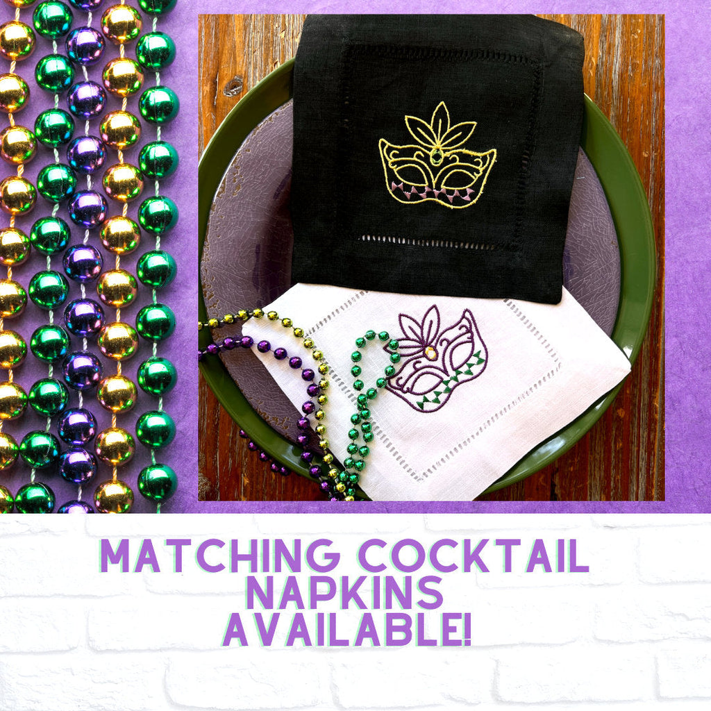Mardi Gras Mask Cloth Napkins, Set of 4, mardi gras napkins - White Tulip Embroidery