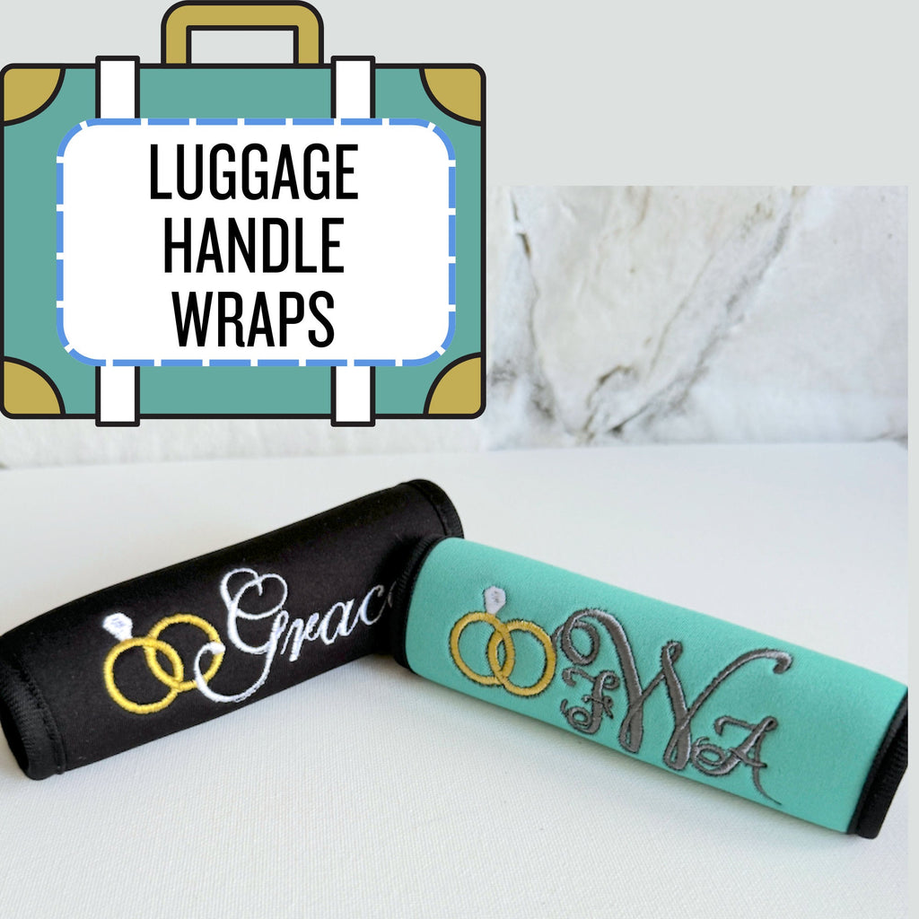 Wedding Name Luggage Handle Wrap Personalized and Embroidered, Honeymoon Suitcase Tag - White Tulip Embroidery