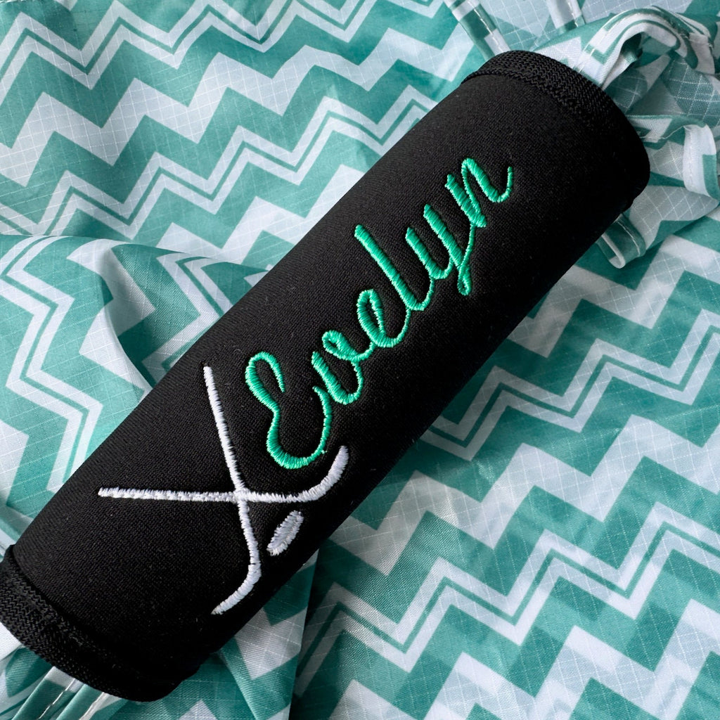 Hockey Luggage Handle Wrap Personalized and Embroidered, Ice Hockey Bag Name Tag - White Tulip Embroidery