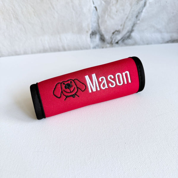 Dog Name Luggage Handle Wrap Personalized and Embroidered, Dog Suitcase Name Tag - White Tulip Embroidery