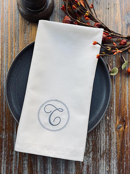 Ink Border Monogrammed Cloth Dinner Napkins - Set of 4 napkins - White Tulip Embroidery